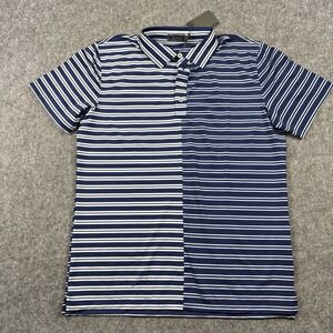 G/Fore Polo Shirt Mens L Blue White Offset Stripe Performance Golf NWT